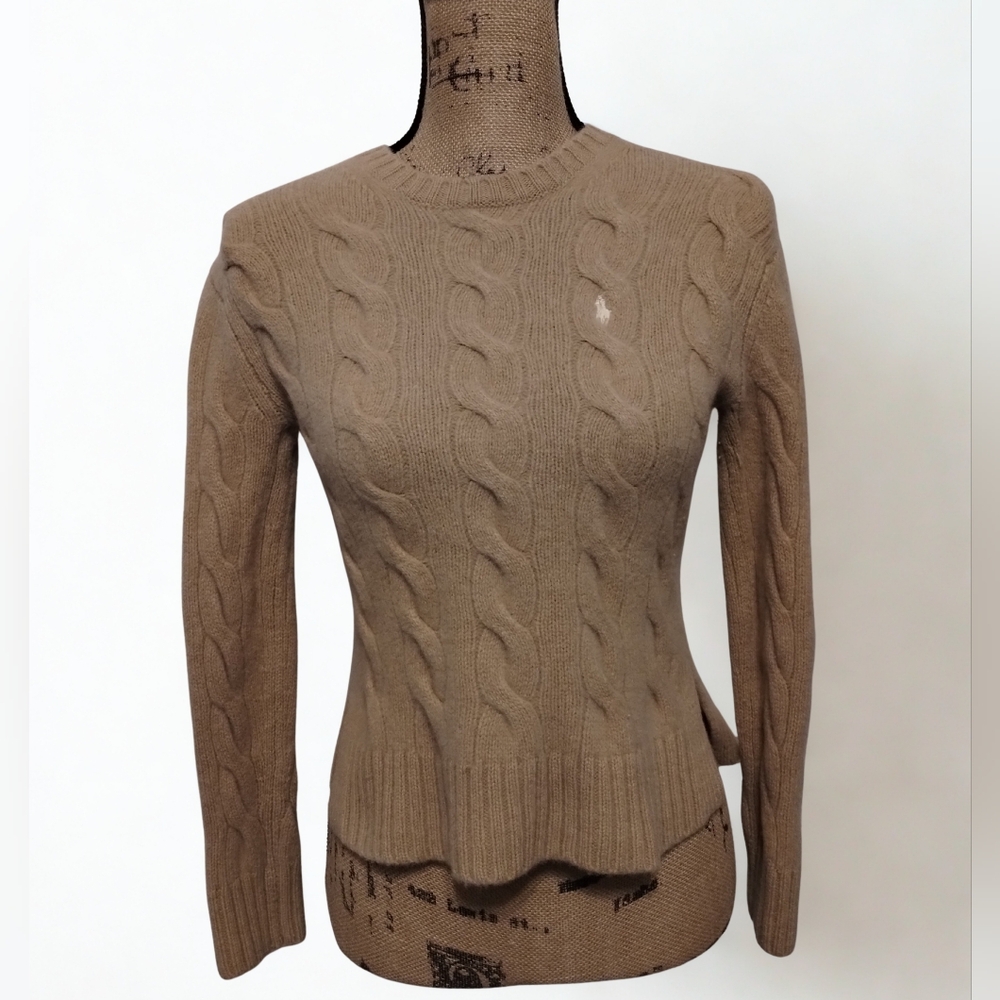 Polo by Ralph Lauren Cable-Knit Crewneck Sweater in Tan